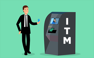 Purchase NCR ITM-cartoon figure using ITM on teal background